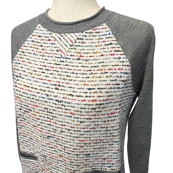 J. Crew Tweed Front Crew NeckKnit Sweater. Gray Multi Size Small #1760 - Picture 3 of 7